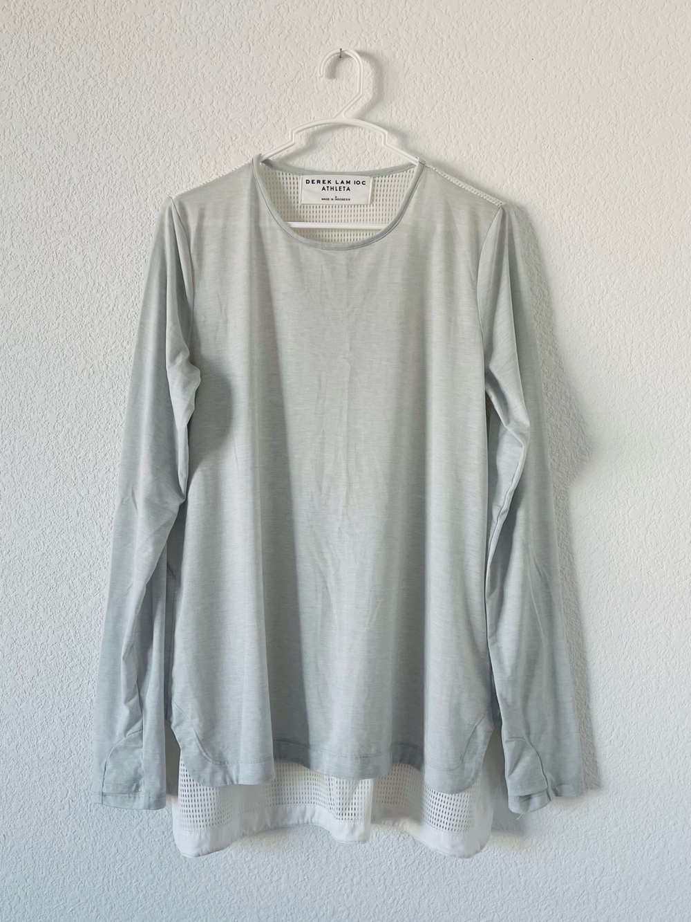Athleta Derek Lam Pale Blue Long-Sleeve Mesh-Trim Top